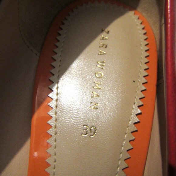 Zara Woman Size EU 39 U 8.5 Red Pointed Toe Faux Leather Stiletto Pumps, 4" Heel - Picture 8 of 9